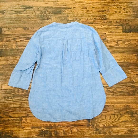Ivanka Trump Linen Blue Chambray Preppy Work Classy V-Neck Boho Beaded Blouse - Picture 7 of 7